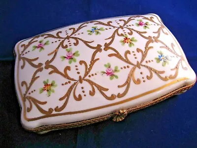 Buy French 'Limoges' Decor Main Handpainted Flowers Porcelain Trinket Box 6” • 22£