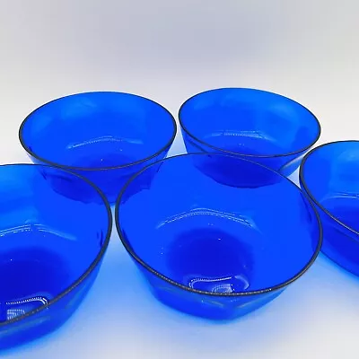 Buy Cobalt Blue Glass Cream Soup Bowls 5” Set Of 5 • 32.23£