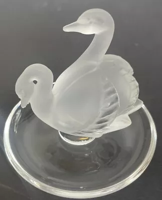 Buy Lalique French Crystal Swans Ring Pin Trinket Dish Signed Deux Cygnes Frosted • 44.73£