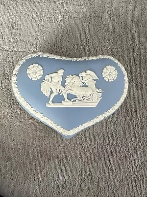 Buy Vintage Wedgwood Blue Jasperware Heart Shaped Trinket Box Angel Chariot Florals • 5£