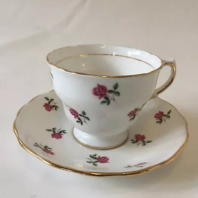 Buy Colclough England Bone China Tea Cup Saucer Pink Red Small Roses Gold Trim • 18.63£