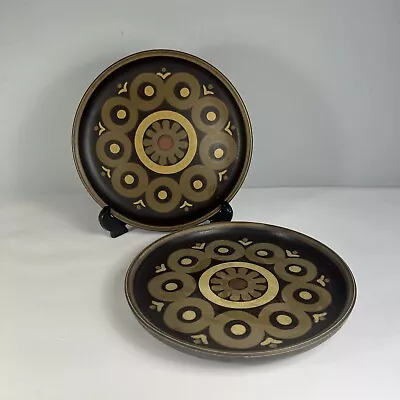 Buy Denby Arabesque Pattern 2 X Salad Plate 21cm Dark Brown Rim Vintage 1960 Retro • 14.99£