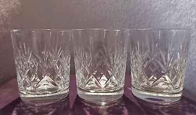 Buy Lovely Set Of 3 Cut Glass Crystal 3  Whisky Glasses - Diamonds/fans Pattern • 12.99£