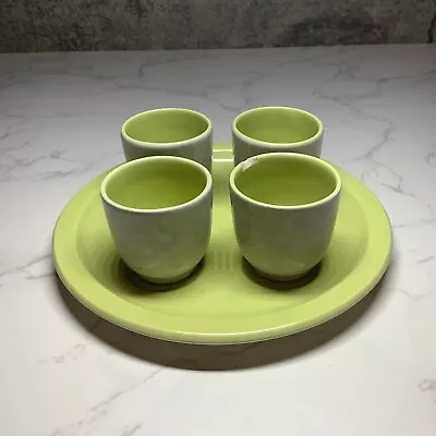 Buy Vintage Poole Pottery Twintone Egg Cups And Plate Lime Yellow / Green AF • 14.99£