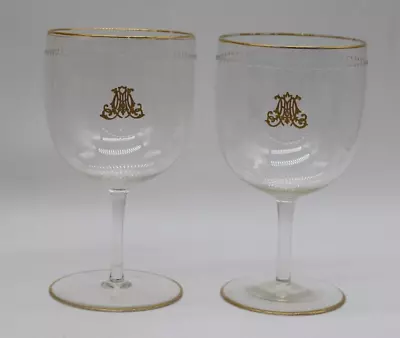 Buy Set Of 2 Crystal Monogram Wine Glasses Wide Rim Etched French Or Bohemian • 93.35£