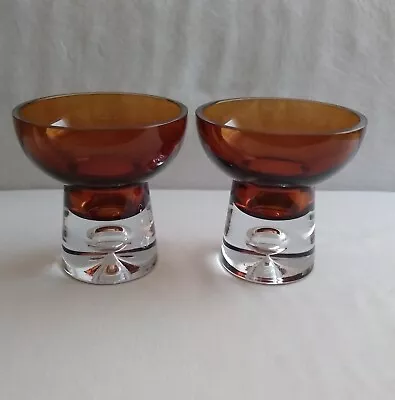 Buy Pair (2) Amber Brown Glass Tea Light Candle Holders Vase Bowl Clear Bubble Base • 14£