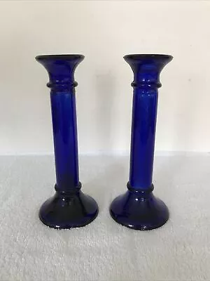 Buy Vintage Pair Of Cobalt Blue Glass Candle Sticks / Holders  • 18.99£