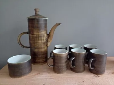 Buy Vintage Cinque Ports Pottery Rye Coffee Set Pot Cups Sugar Dish Brown Blue Glaze • 18£