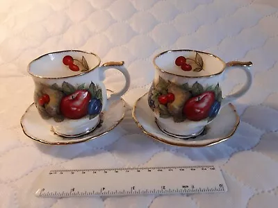 Buy  2 No Vintage Queens Fine Bone China Tea Cups And Saucers Antique Fruit Design  • 25£