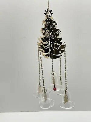 Buy Vintage Gold Tone 3D Tree With Glass Bells Attached Christmas Ornament 8” • 9.31£