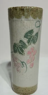 Buy Stoneware Vase Pottery Grapes Cylinder Art Pottery Japanese Oriental MCM • 18.62£