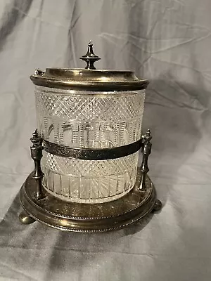 Buy Cut Glass And Silver Plate Biscuit Barrel Jar On Stand • 186.72£
