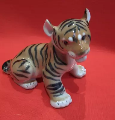 Buy Vintage Lomonosov Made In Ussr  5  Sitting Tiger Cub  Figurine Red Back Mark • 20£