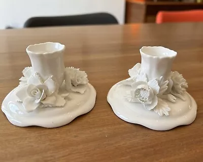 Buy Pair Of Vintage Crown Staffordshire Candlesticks White Flowers Bone China 5.5cm • 4.99£