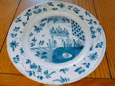 Buy 18th Century English Antique Delftware,pottery Polychrome Plate.dish,delft Ware • 55£