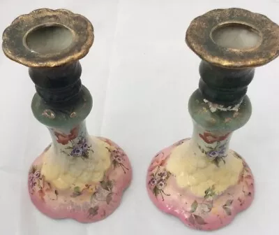Buy Antique Hand Painted Candlesticks EPC( Empire )Pottery Hanley • 22£