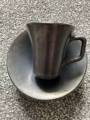 Buy Prinknash Abbey Pottery Iconic 1970s Gun Metal Grey, Duo-Espresso Cup And Saucer • 2.95£