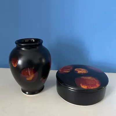 Buy Lovely Poole Pottery Black And Orange Lava Small Vase And Pot • 29.90£