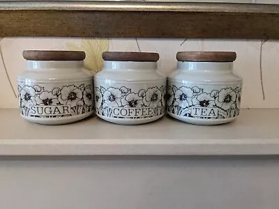 Buy Hornsea Cornrose Tea Coffee Sugar Storage Jars Cannister Wooden Lid Vintage  • 30£