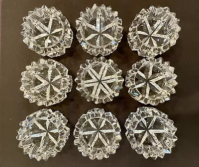 Buy Antique Crystal Prism Cut Glass Open Salt Cellar Feather Pattern Set Of 9 • 79.21£