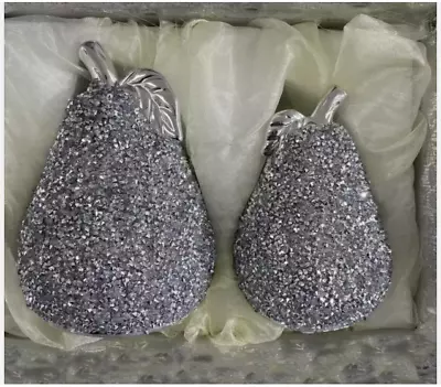 Buy Xl Set Of 2 Silver Bling Crushed Diamond Crystal Pear Ornaments • 14.99£