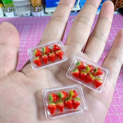 Buy 8PC Miniatures 1:12 Scale Dolls House Strawberry Clear Tray Fruit Mini Food Shop • 7.19£