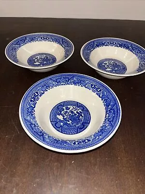 Buy VTG Willow Ware Royal China Blue Cereal Bowls Set Of 3 Bowls 6.25” Ironstone • 22.32£