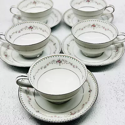 Buy Noritake Tea Set - 5 Vintage China Tea Cups & Saucers - Fairmont Pattern • 22.37£