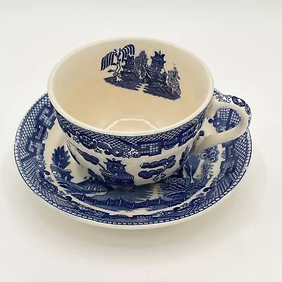 Buy Vintage Blue Willow Blue & White Tea Coffee Cup & Saucer Churchill Japan • 13.05£