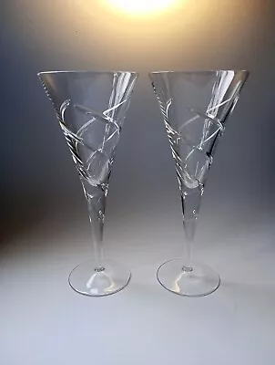 Buy 2 X Quality Contemporary Elegant Crystal Cut Spiral Wine Glasses • 20£