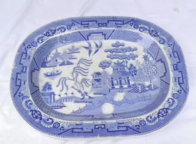 Buy Vintage Iron Stone China White & Blue Serving Platter 13” BY 16  The Glaze Shows • 8£