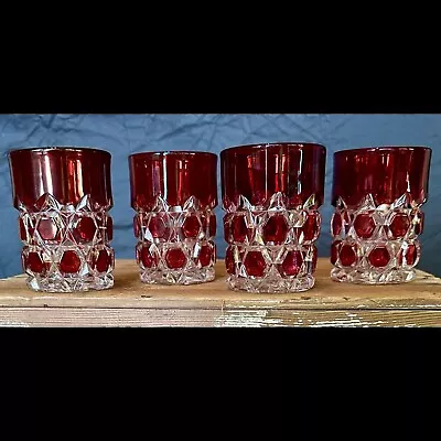 Buy VINTAGE Set Of 4- EAPG Ruby Red Pattern Red Block Hexagon Tumblers • 26.09£