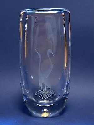 Buy Vintage KOSTA BODA Crystal Bird Vase Vicke Lindstrand Etched Heron Art SIGNED • 27.95£