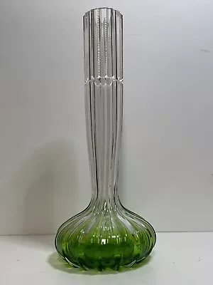Buy Antique Czech Bohemia Glass Vase Zipper Emerald Cut Glass • 29.99£