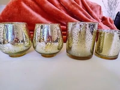 Buy 4 X GOLD  Coloured TEALIGHT Mercury CANDLE HOLDERS  (CHRISTMAS) Or Any Occasion • 6.30£