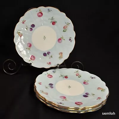 Buy Aynsley Set Of 4 Florida Salad Plates Fruits & Flowers Blue Band W/Gold 1955 HTF • 81.99£