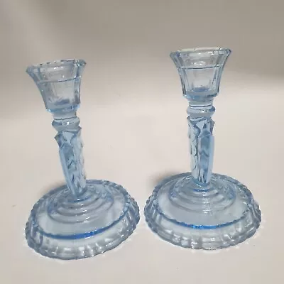Buy Vintage Art Deco Small 5  Light Blue Glass Candle Holders.. • 6.99£