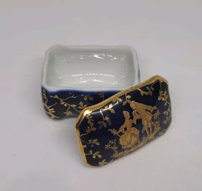 Buy Limoges France F.M Vintage Pill Box Porcelain Miniature Cobalt And Gold W/lid • 13.05£