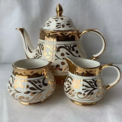 Buy Vintage China Teaset - Arthur Wood  Teapot, Milk Jug & Sugar Bowl White & Gold • 24.95£