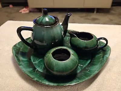 Buy Vintage Blue Mountain Pottery Tea Set Teapot Cream & Sugar Charger Plate BMP Art • 25£