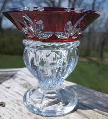 Buy Ruby Red Cut To Clear Stained Glass Leaded Crystal Votive/Vase/Candlestick • 13.97£