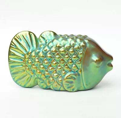 Buy ZSOLNAY PECS Hungary Green EOSIN Lustre Glaze Modernist Design FISH • 95£