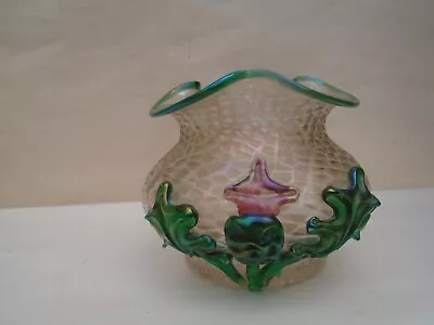 Buy Art Nouveau WILHELM KRALIK Iridescent Glass Vase With Applied Thistle Decoration • 14.50£