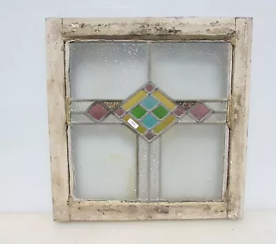 Buy Antique Stained Glass Window Panel Vintage Old Wooden Art Deco 16.75x17.25  • 48£