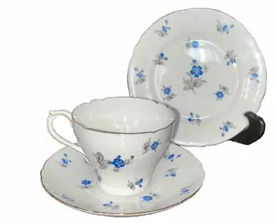 Buy Shelley Charm Trio Fine Bone China Blue Floral Flat Cup Saucer & Plate Set 13757 • 28.64£
