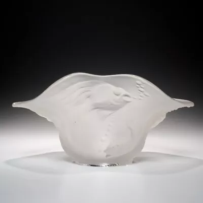 Buy Frosted Clear Lalique? Art Deco Glass Gold Fish Ruffled Centerpiece Bowl 11  • 65.35£
