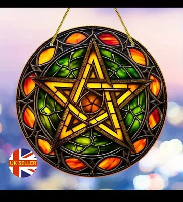 Buy Pentagram Inspired Suncatcher Stain Glass Effect Home Decor Great Gift #wiccan • 7.99£