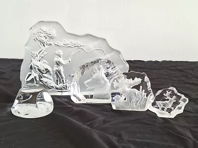 Buy Collection Of 5 Etched Art Glass / Crystal Paperweights Sculptures • 22.75£