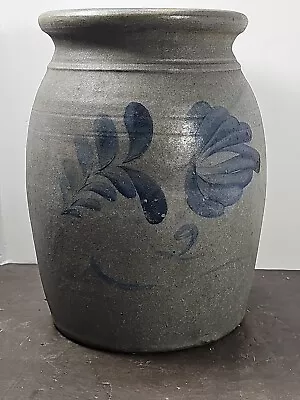 Buy Antique 2 Gal. Ovoid Stoneware Crock Cobalt Blue Floral Decoration  • 293.56£