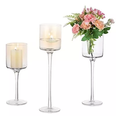 Buy Tall Glass Candle Holder - Set Of 3 Clear Tea Lights Candle Holder For Table ... • 45.91£